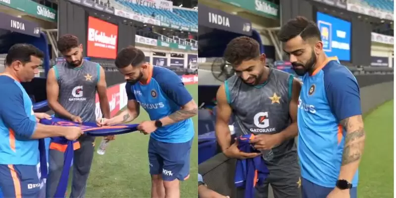 Watch: Nice Gesture by Virat Kohli, gifted his "Signed" jersey to Pakistan's pacer Haris Rauf after a nail-biting contest