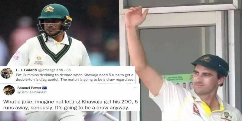 "This is disgraceful"- Fans fume as Pat Cummins declares the inning when Usman Khawaja was at 195 not out