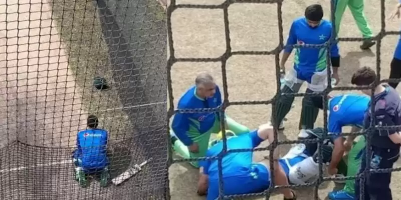 Ugly scenes: Shan Masood rushed to hospital after being hit on head by a shot from Mohammad Nawaz at nets