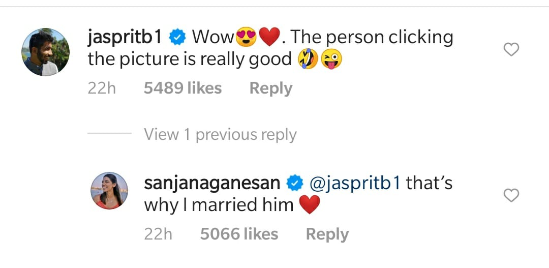 Jasprit Bumrah Sanjana Ganesan