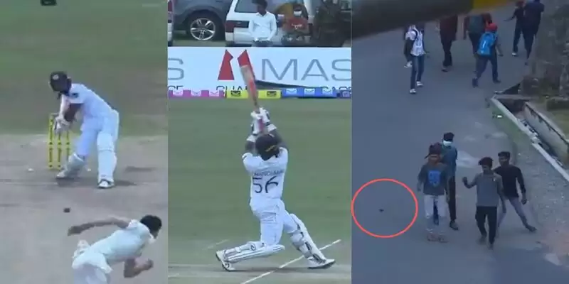 Watch: Dinesh Chandimal hit Mitchell Starc for a gigantic six that landed outside stadium and hit a person walking down the road